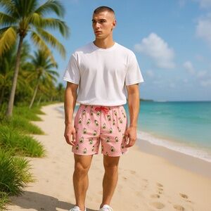Mosmann Australia Pink Avocado Print Swim Shorts Men’s Size Medium